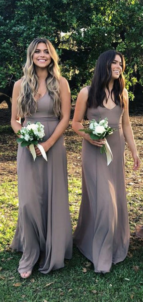 V-neck Long A-line Chiffon Bridesmaid Dresses, Long Bridesmaid Dresses, Simple Bridesmaid Dresses