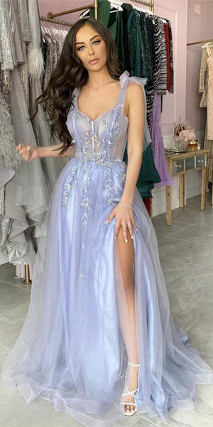 Lovely Lace Tulle Prom Dresses, Side Slit Prom Dresses, Long Prom Dresses, New Arrival Prom Dresses
