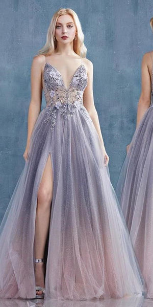 V-neck Shemmering Prom Dresses, A-line Prom Dresses, Cheap Prom Dresses, 2021 Prom Dresses,Side Slit Prom Dresses