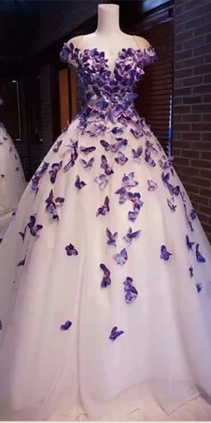 Cap Sleeves A-line Tulle Prom Dresses, Appliques Prom Dresses, 2021 Prom Dresses, Cheap Prom Dresses