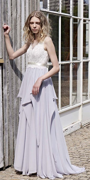 Lace Top Chiffon A-line Wedding Dresses, Long Wedding Dresses, Simple Wedding Dresses