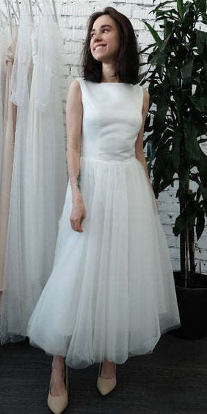 Ankle Length Long Satin Tulle Wedding Dresses, Simple Vintage Wedding Dresses, Newest Wedding Dresses