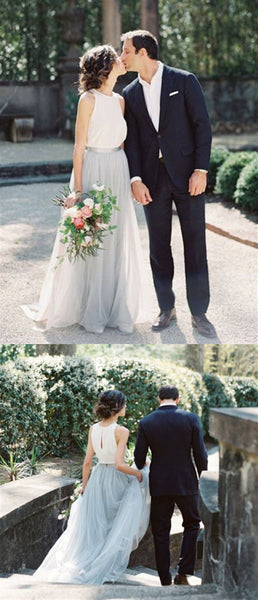 Lovely Chiffon Tulle Wedding Dresses, Simple Boho Wedding Dresses, Long Wedding Dresses