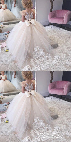 Cap Sleeves Lovely Tulle Lace Flower Girl Dresses