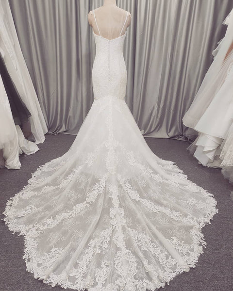 Spaghetti Long Mermaid Lace Wedding Dresses, Handmade Lace Wedding Dresses, Long Wedding Dresses, Bridal Gown