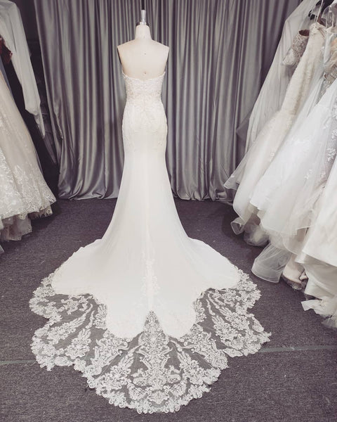 Sweetheart Long Mermaid Wedding Dresses, Lace Jersey Wedding Dresses, Long Wedding Dresses, Bridal Gown