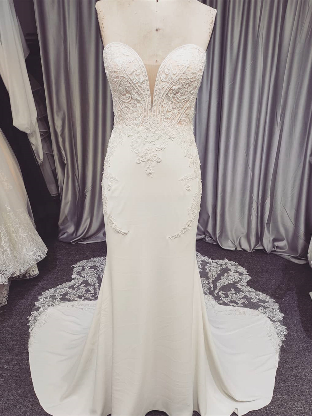 Sweetheart Long Mermaid Wedding Dresses, Lace Jersey Wedding Dresses, Long Wedding Dresses, Bridal Gown