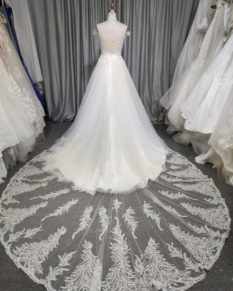 Off Shoulder Lace Wedding Dresses, A-line Wedding Dresses, Long Wedding Dresses, Bridal Gown