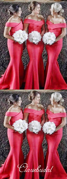 Off Shoulder Long Mermaid Satin Long Bridesmaid Dresses