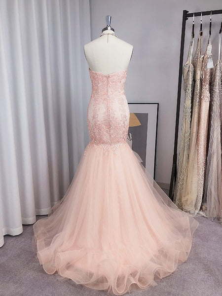 Sweetheart Pink Tulle Lace Prom Dresses, Mermaid 2021 Prom Dresses, Long Prom Dresses
