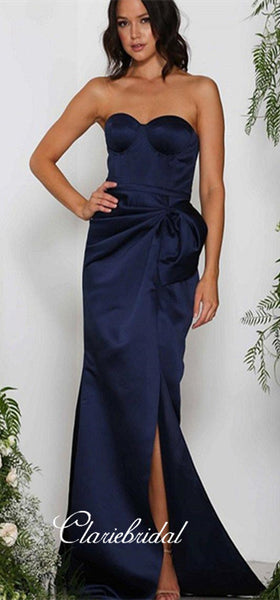 Sweetheart Mermaid Side Slit Chic Design Navy Prom Dresses, Bridesmaid Dresses