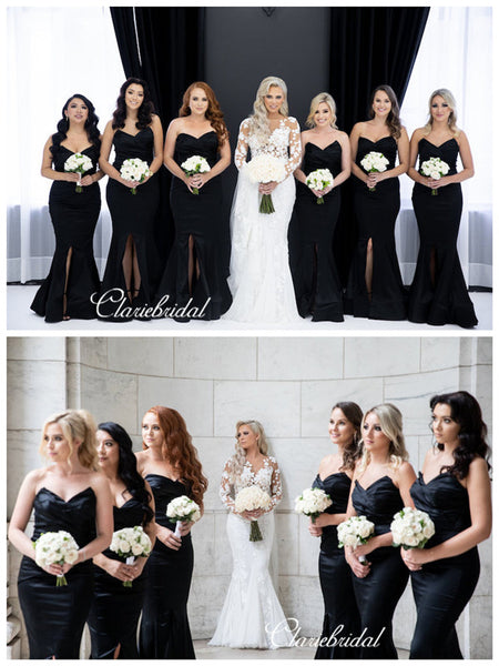 Sweetheart Black Mermaid High Slit Bridesmaid Dresses