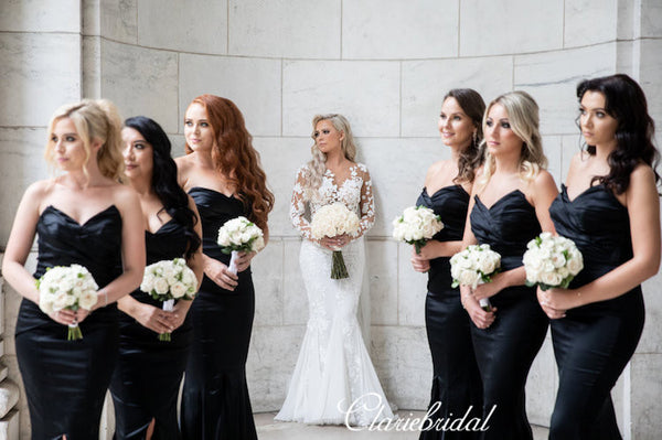 Sweetheart Black Mermaid High Slit Bridesmaid Dresses