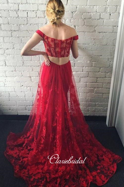Off-the-shoulder Sweetheart Prom Dresses, Fancy Lace Prom Dresses, Prom Dresses 2019