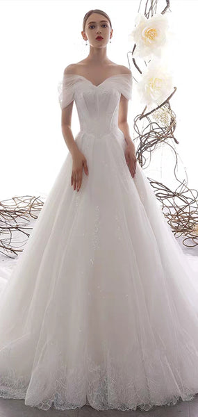 Light Ivory Tulle Wedding Dresses, Lace Edge Bridal Gown, Newest Wedding Dresses