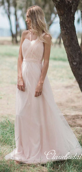 Lovely Pale Pink Tulle Long Bridesmaid Dresses, Wedding Guest Dresses