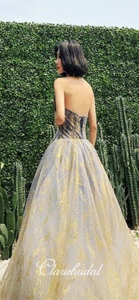 Strapless Long A-line Customized Sparkle Material Long Prom Dresses, Evening Dresses, 2020 Prom Dresses