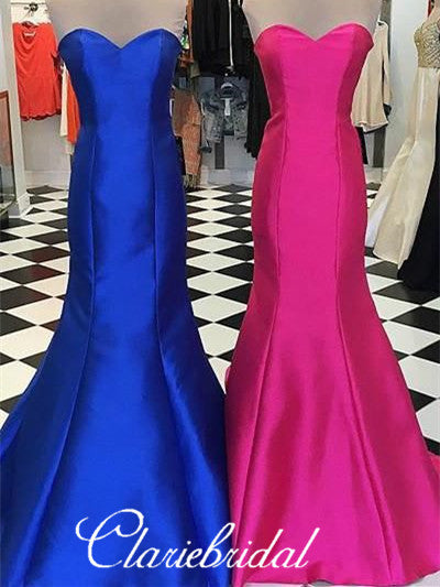 Sweetheart Long Mermaid Satin Prom Dresses, Long Prom Dresses