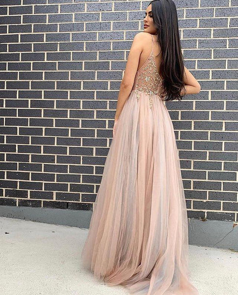 Spaghetti Straps Tulle Long Prom Dresses, 2021 Girl Evening Dresses, Party Dresses
