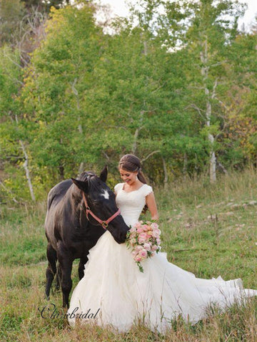 Elegant Cap Sleeves Lace A-line Wedding Dresses, Popular Bridal Gowns, Wedding Dresses