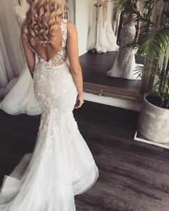 Spaghetti Long Mermaid Lace Tulle Wedding Dresses, Sexy Mermaid Wedding Dresses, Bridal Gown