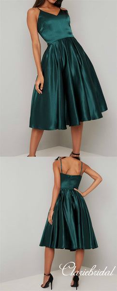 Simple Dark Green Satin Homecoming Dresses, Short Prom Dresses