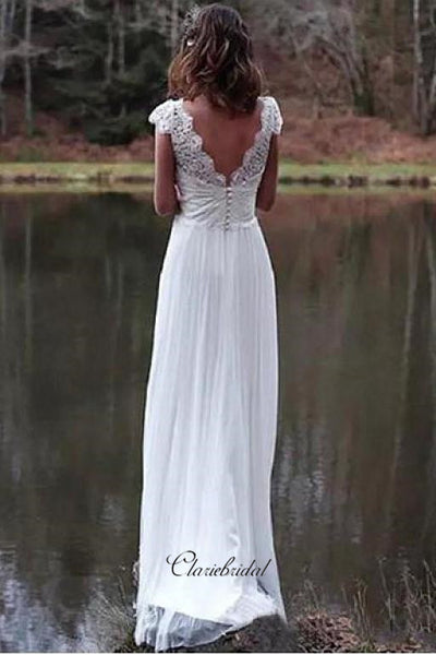 Cap Sleeves V-neck Summer Wedding Dresses, Newest Popular Lace Wedding Dresses