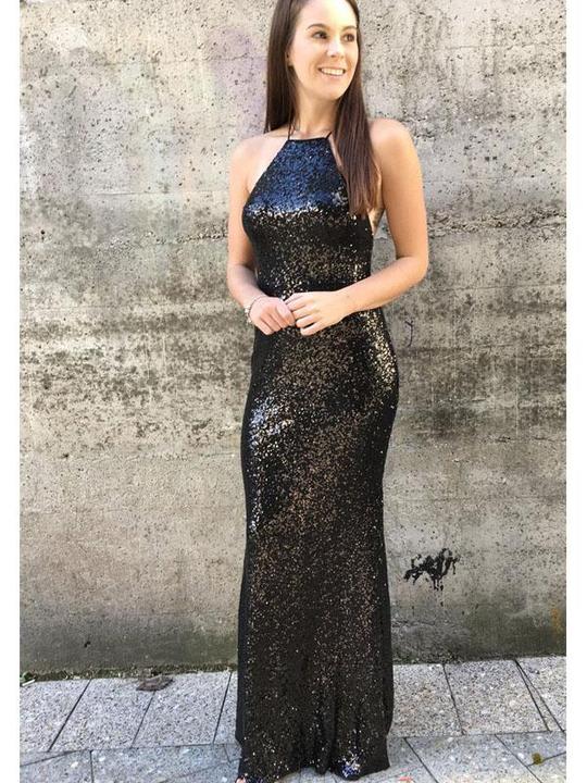 Black Sequin Sheath Prom Dresses, Long Prom Dresses, Simple Prom Dresses