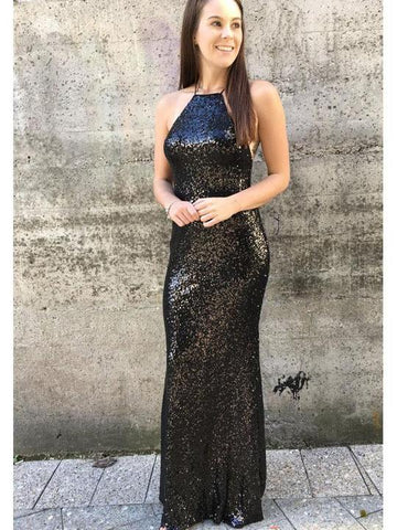 Black Sequin Sheath Prom Dresses, Long Prom Dresses, Simple Prom Dresses