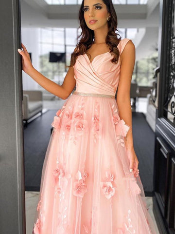 Appliques Elegant Long Prom Dresses 2021, Popular A-line Graduation Girl Dresses