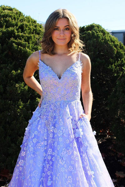 Spaghetti Straps Elegant Lace Long Prom Dresses, A-line Appliques Fashion 2021 Prom Dresses