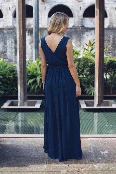 V-neck Navy Chiffon Long Bridesmaid Dresses, Long Bridesmaid Dresses, 2020 Bridesmaid Dresses