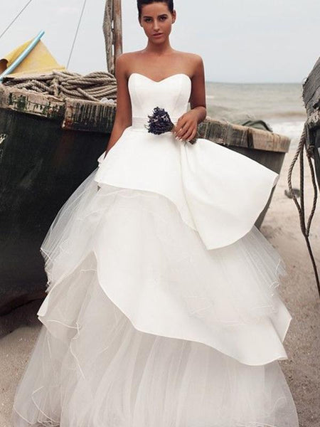 Sweetheart Long Tulle Ball Gown Wedding Dresses