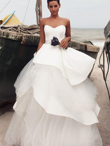 Sweetheart Long Tulle Ball Gown Wedding Dresses