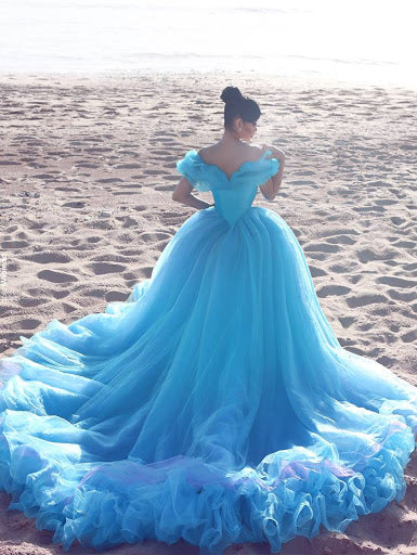 Off Shoulder Royal Blue Beaded Prom Dresses, Cinderella Prom Gown, 2021 Prom Dresses, Popular Prom Dresses