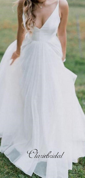 Backless Wedding Dresses, V-neck Wedding Dresses, A-line Wedding Dresses