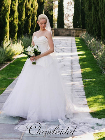 Sweetheart Tulle A-line Fluffy Wedding Dresses, Chic Wedding Dresses