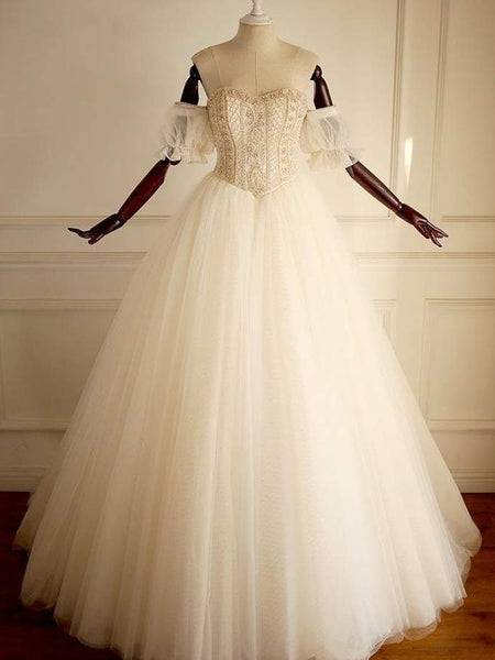 Sweetheart  Beaded Long A-line Wedding Dresses