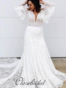 Boho Mermaid Lace Wedding Dresses, Long Wedding Dresses