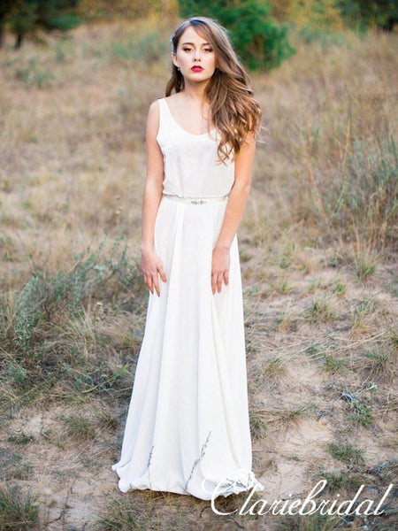 Simple Ivory Chiffon Long A-line Boho Wedding Dresses