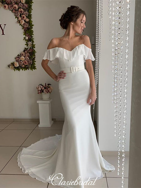 Off Shoulder Long Mermaid Ivory Chiffon Wedding Dresses