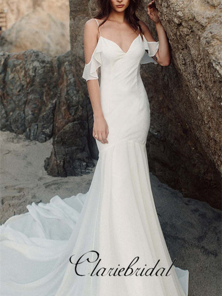 Romantic Mermaid Beach Wedding Dresses, Off Shoulder Bridal Gown