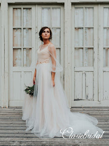 Boho Romantic Tulle Long Wedding Dresses, New Arrival Wedding Dresses