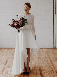 Long Sleeves Hi-low Jersey Wedding Dresses, Simple Design Bridal Gown