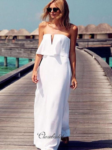 White Chiffon Summer Wedding Dresses, Strapless Wedding Dresses, Cheap Bridal Gowns